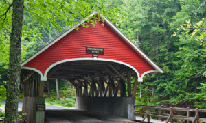 Flume gorge state park covered bridge in Franconia State Park, New Hampshire
